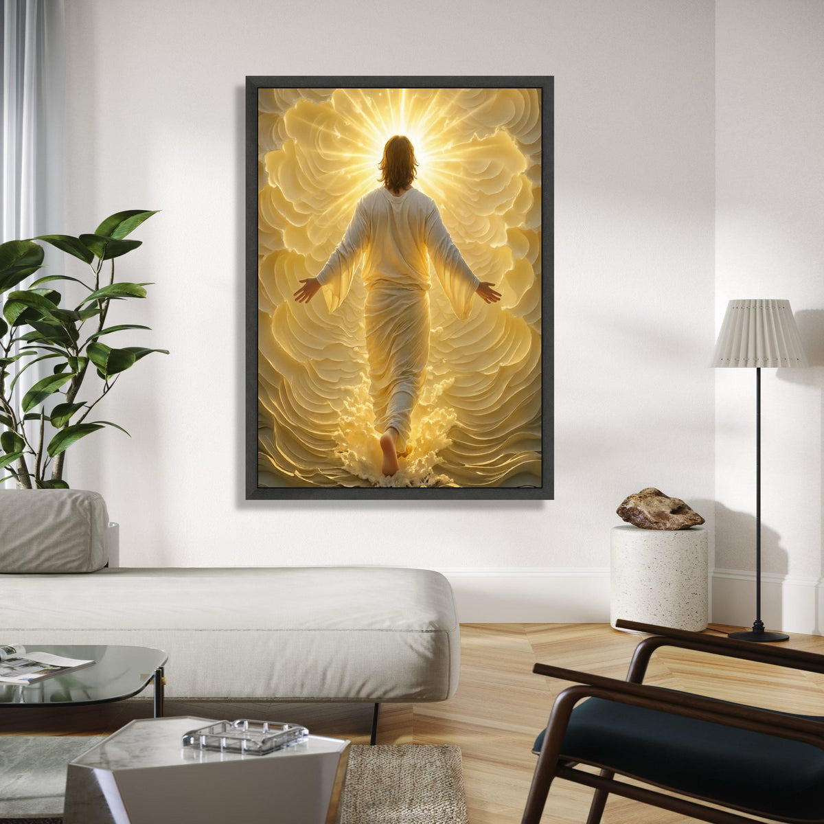 Radiant Ascension Canvas Wall Art, Spiritual Jesus Figure, Glowing Divine Light, Inspirational Christian Home Gift Art, Home Decor, Print