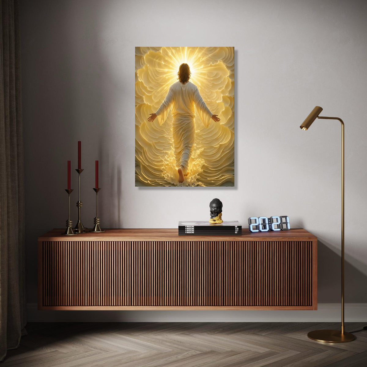 Radiant Ascension Canvas Wall Art, Spiritual Jesus Figure, Glowing Divine Light, Inspirational Christian Home Gift Art, Home Decor, Print