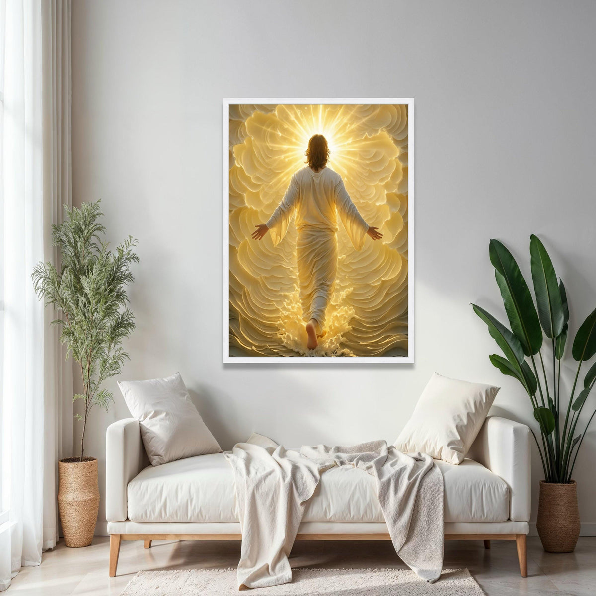 Radiant Ascension Canvas Wall Art, Spiritual Jesus Figure, Glowing Divine Light, Inspirational Christian Home Gift Art, Home Decor, Print
