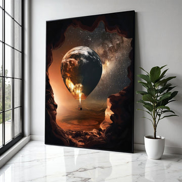 Earth Globe Hot Air Balloon, Space and Stars Canvas, Surreal Wall Art, Cosmic Landscape Canvas, Adventure Home Gift Art, Home Decor, Print