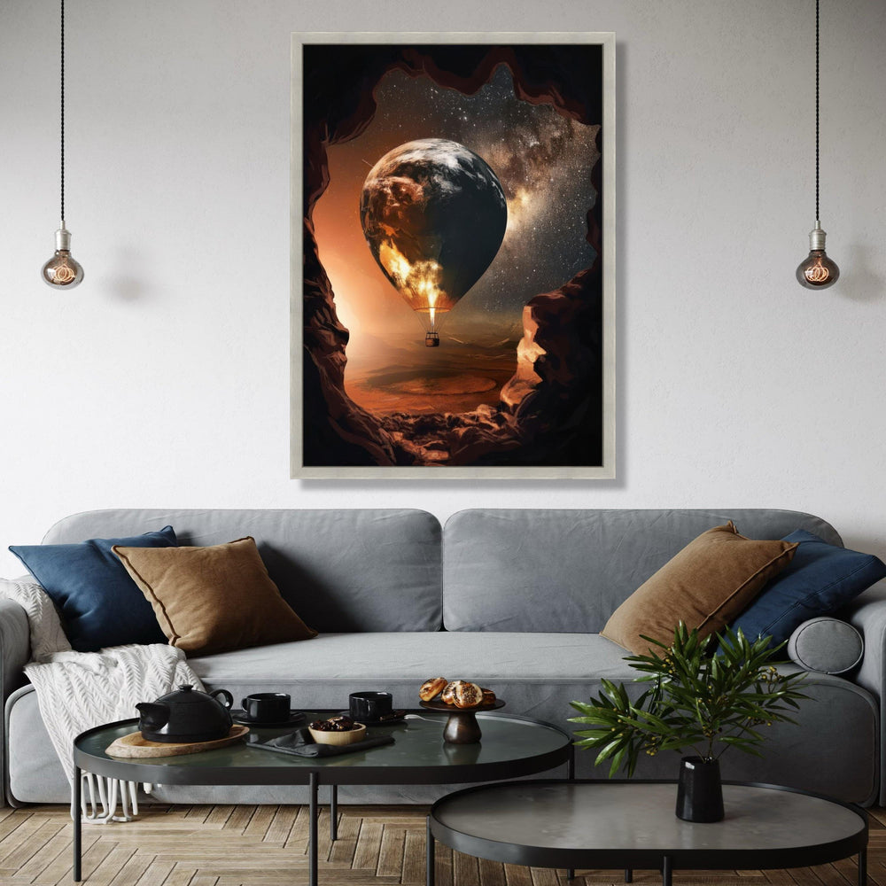 Earth Globe Hot Air Balloon, Space and Stars Canvas, Surreal Wall Art, Cosmic Landscape Canvas, Adventure Home Gift Art, Home Decor, Print