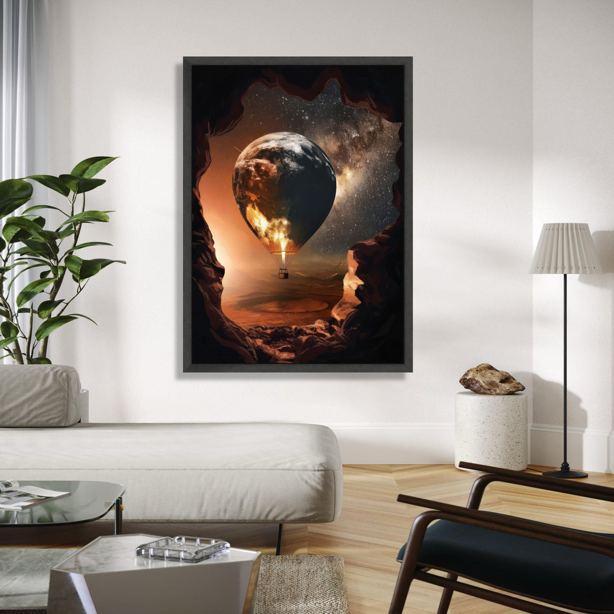 Earth Globe Hot Air Balloon, Space and Stars Canvas, Surreal Wall Art, Cosmic Landscape Canvas, Adventure Home Gift Art, Home Decor, Print