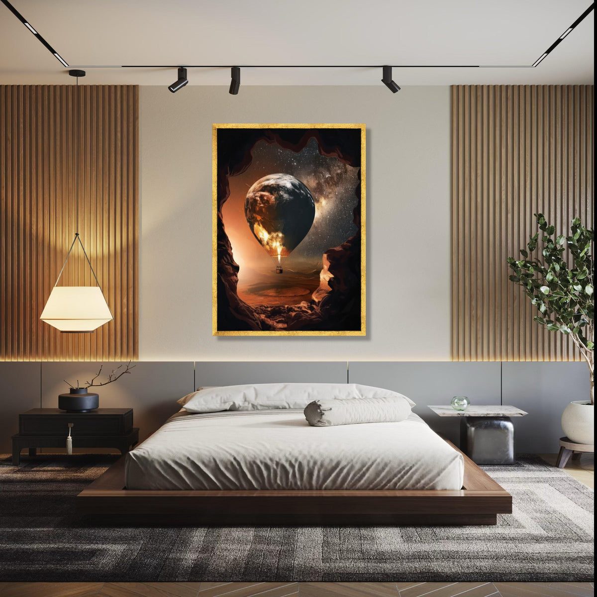 Earth Globe Hot Air Balloon, Space and Stars Canvas, Surreal Wall Art, Cosmic Landscape Canvas, Adventure Home Gift Art, Home Decor, Print