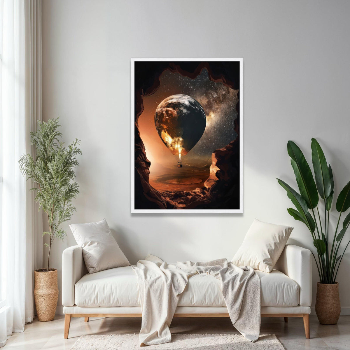 Earth Globe Hot Air Balloon, Space and Stars Canvas, Surreal Wall Art, Cosmic Landscape Canvas, Adventure Home Gift Art, Home Decor, Print