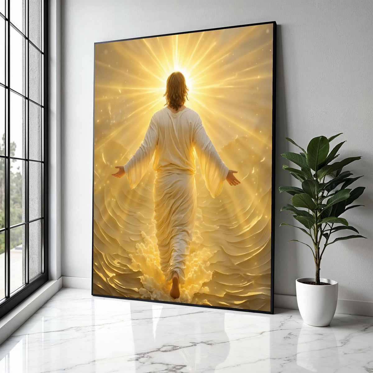 Radiant Divine Figure Canvas, Glowing Light Spiritual Wall Art, Inspirational Religious Canvas, Heavenly Glow Gift Art, Home Decor, Print