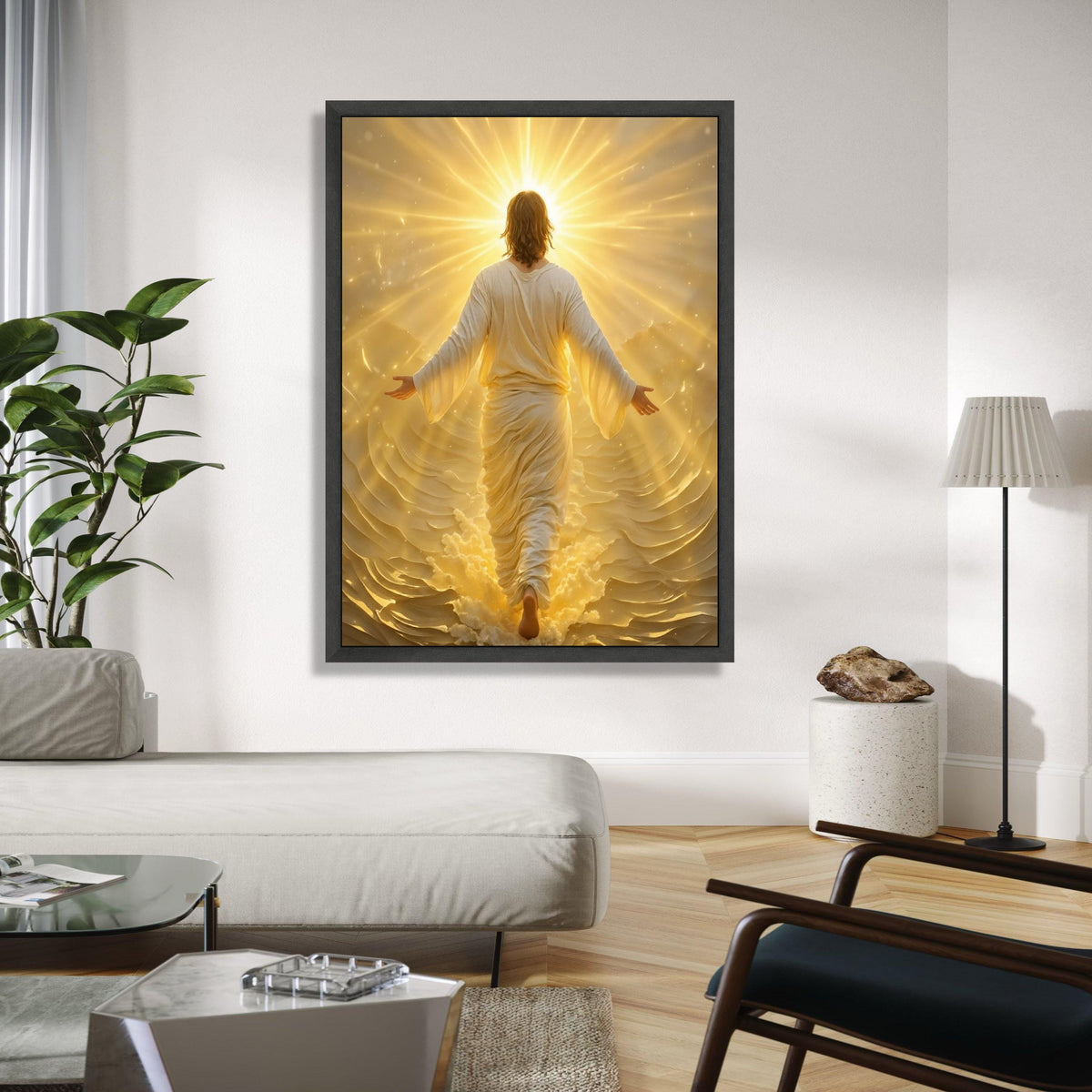 Radiant Divine Figure Canvas, Glowing Light Spiritual Wall Art, Inspirational Religious Canvas, Heavenly Glow Gift Art, Home Decor, Print
