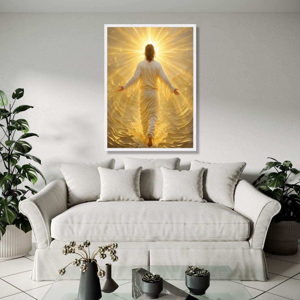 Radiant Divine Figure Canvas, Glowing Light Spiritual Wall Art, Inspirational Religious Canvas, Heavenly Glow Gift Art, Home Decor, Print