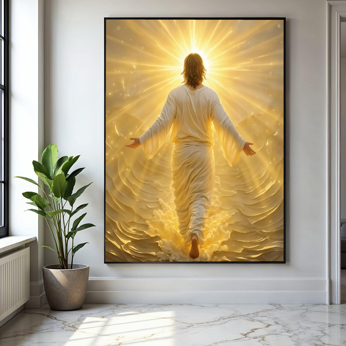 Radiant Divine Figure Canvas, Glowing Light Spiritual Wall Art, Inspirational Religious Canvas, Heavenly Glow Gift Art, Home Decor, Print