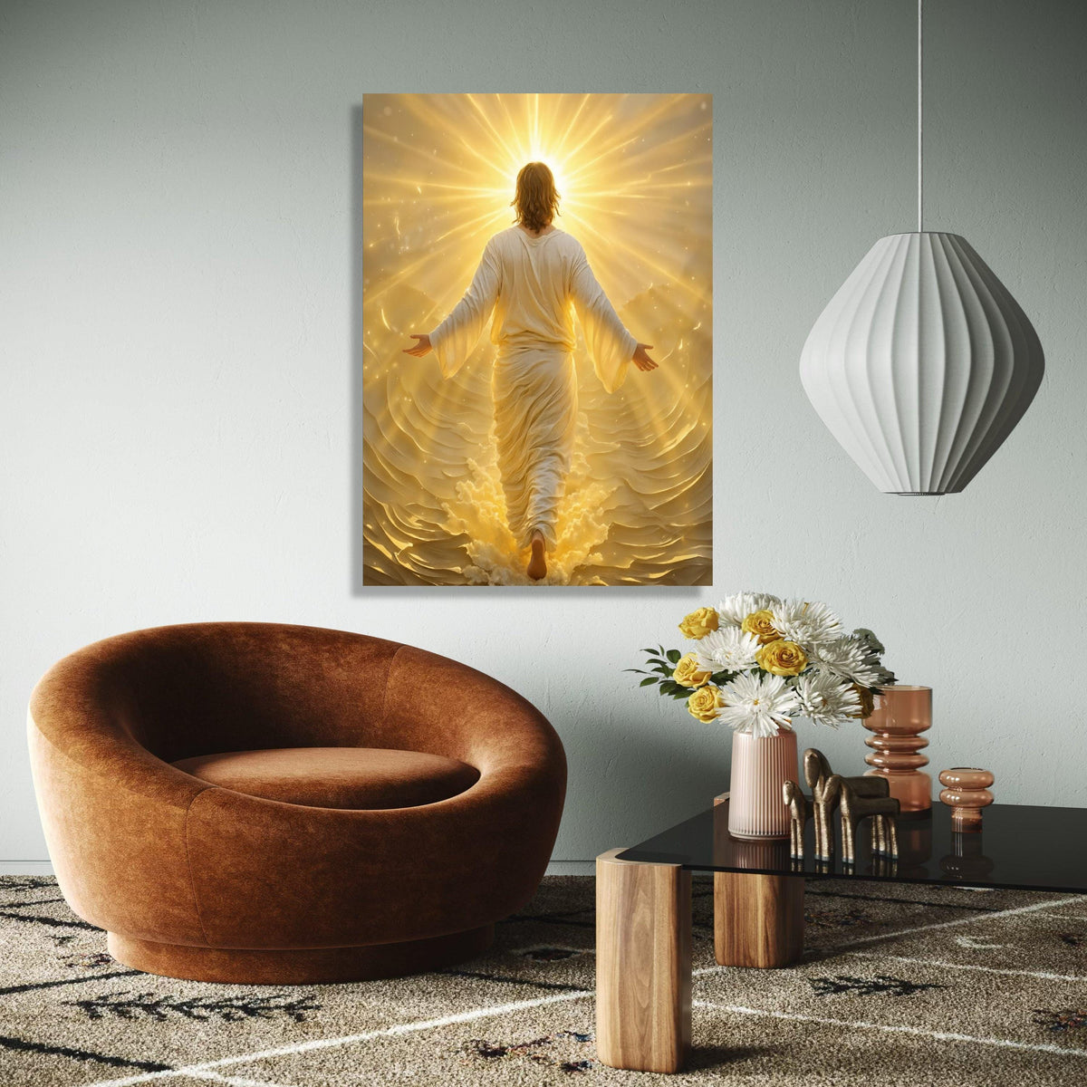 Radiant Divine Figure Canvas, Glowing Light Spiritual Wall Art, Inspirational Religious Canvas, Heavenly Glow Gift Art, Home Decor, Print