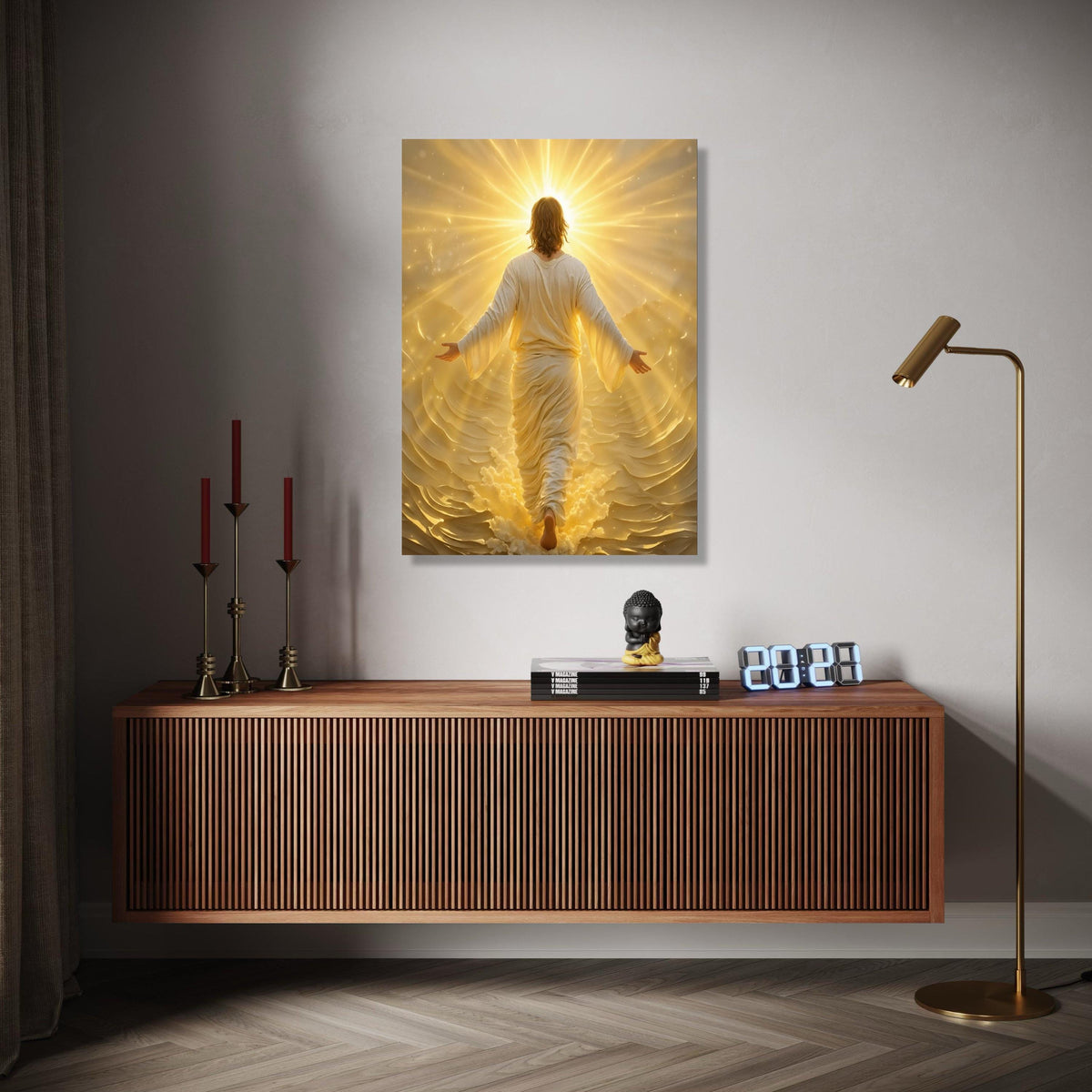 Radiant Divine Figure Canvas, Glowing Light Spiritual Wall Art, Inspirational Religious Canvas, Heavenly Glow Gift Art, Home Decor, Print