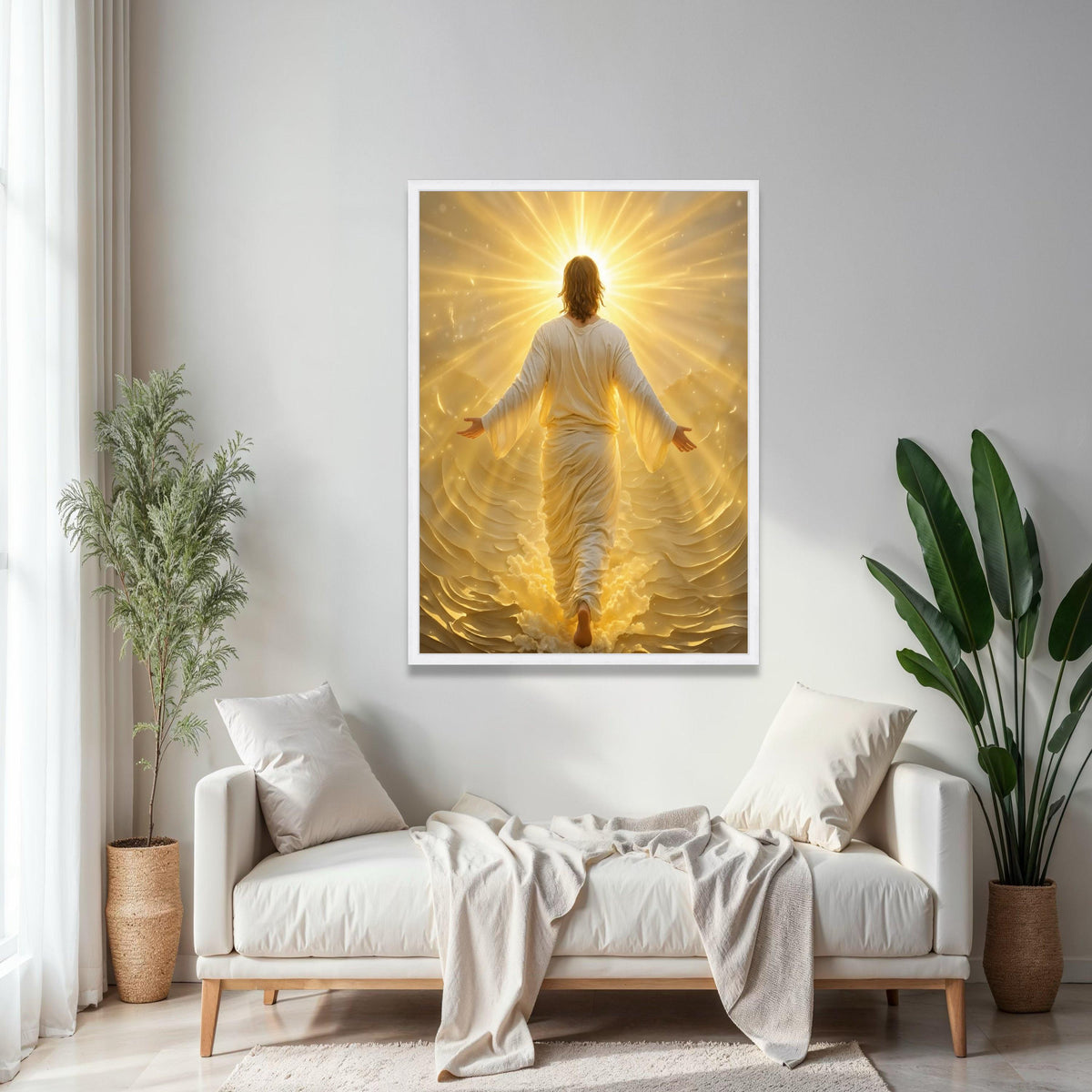 Radiant Divine Figure Canvas, Glowing Light Spiritual Wall Art, Inspirational Religious Canvas, Heavenly Glow Gift Art, Home Decor, Print