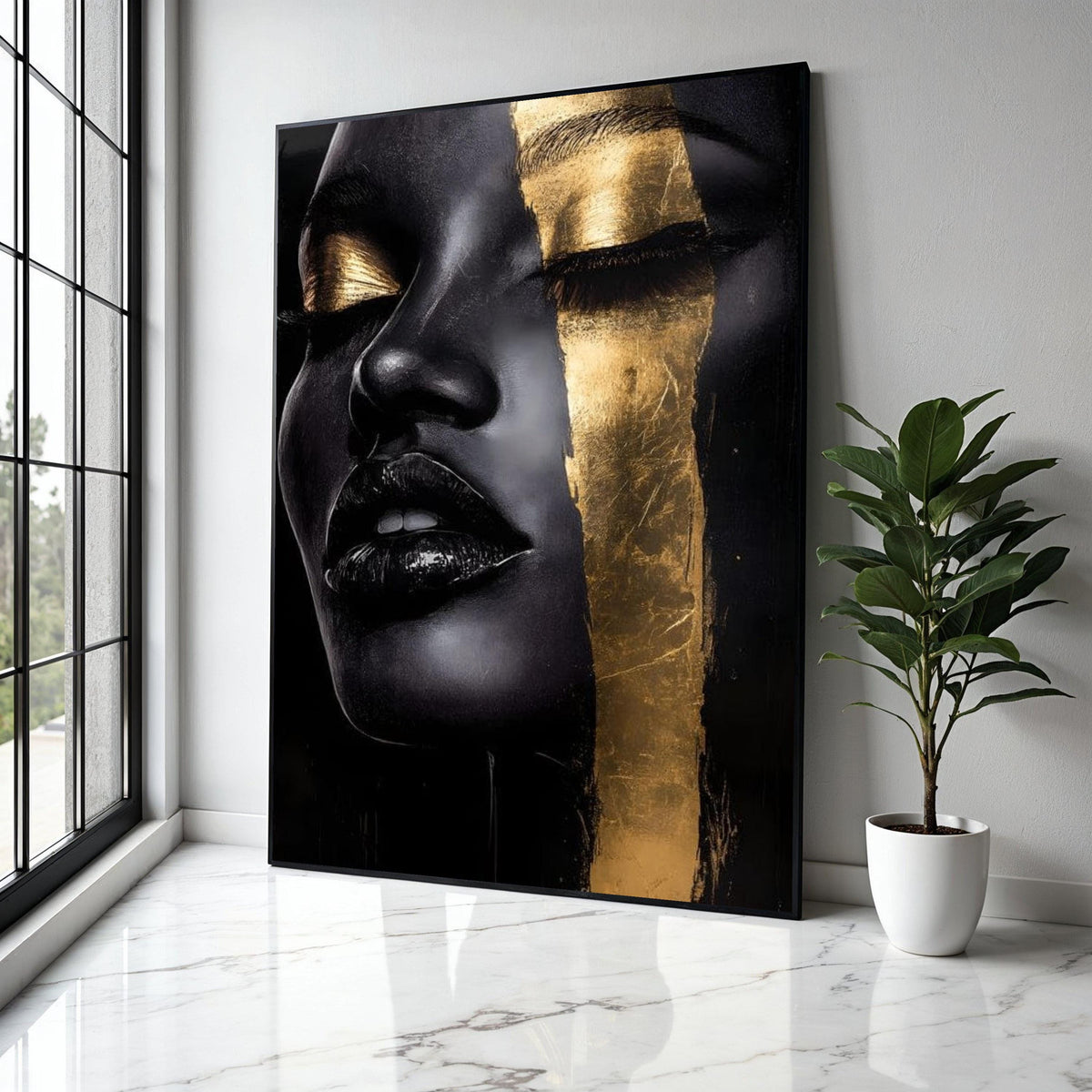 Elegant Black and Gold Face Canvas, Abstract Portrait Wall Art, Modern Glamour Decoration, Luxury Home Canvas Gift Art, Home Decor, Print