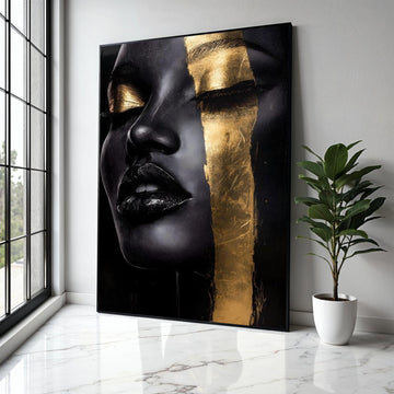Elegant Black and Gold Face Canvas, Abstract Portrait Wall Art, Modern Glamour Decoration, Luxury Home Canvas Gift Art, Home Decor, Print