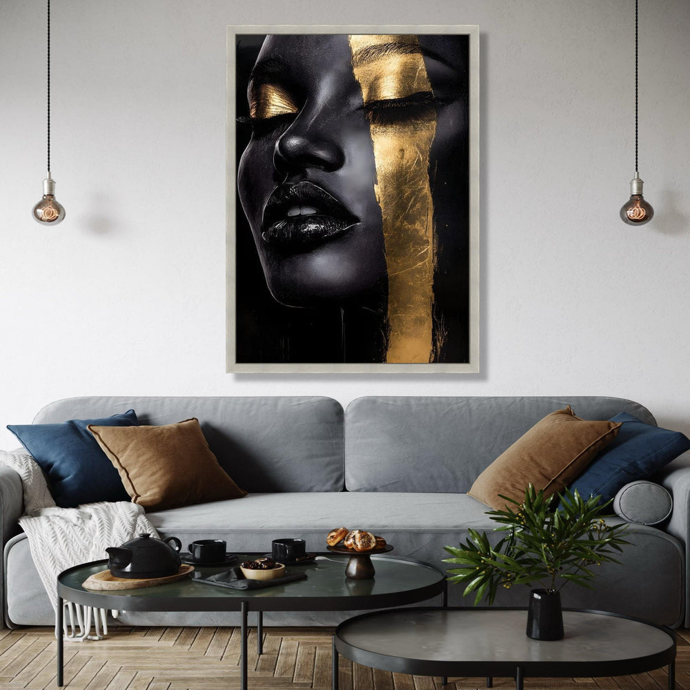 Elegant Black and Gold Face Canvas, Abstract Portrait Wall Art, Modern Glamour Decoration, Luxury Home Canvas Gift Art, Home Decor, Print