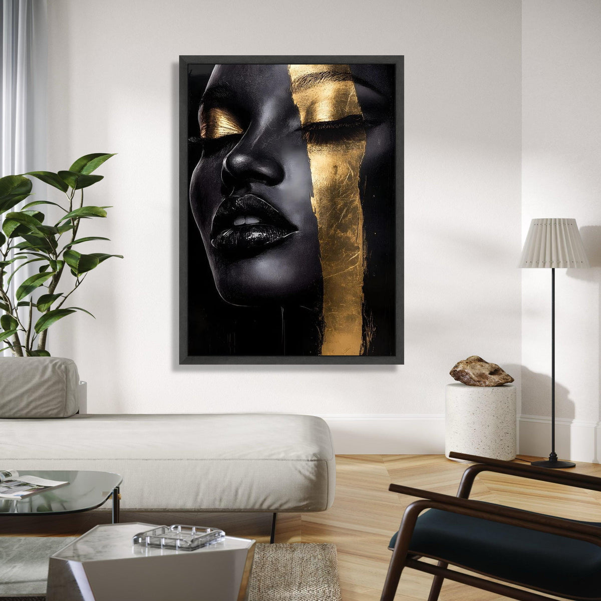 Elegant Black and Gold Face Canvas, Abstract Portrait Wall Art, Modern Glamour Decoration, Luxury Home Canvas Gift Art, Home Decor, Print
