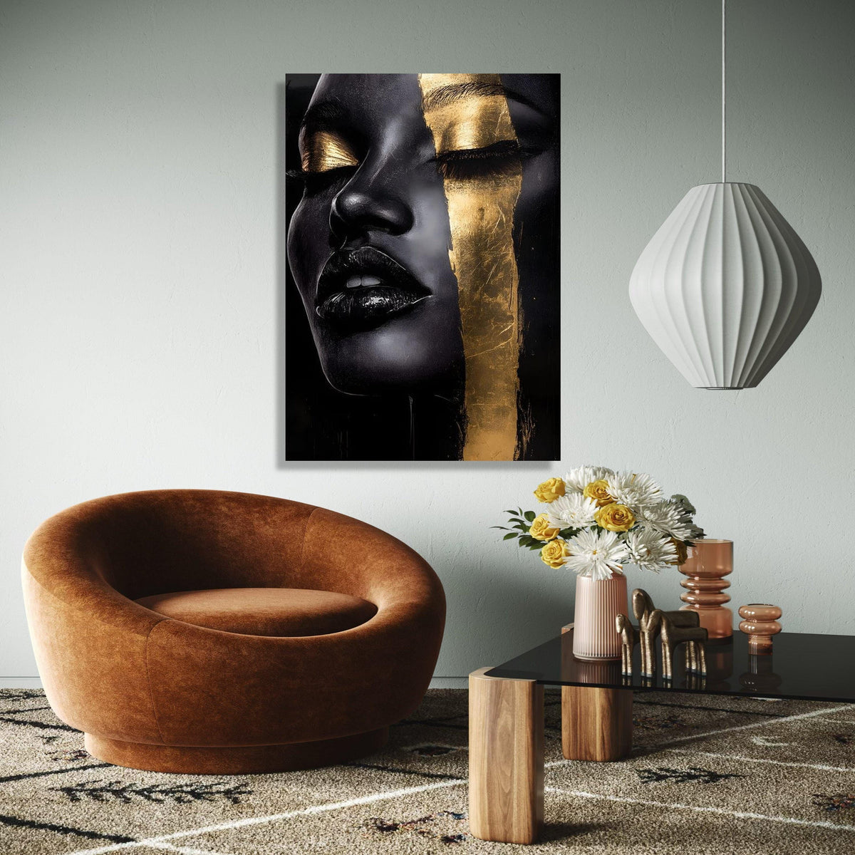 Elegant Black and Gold Face Canvas, Abstract Portrait Wall Art, Modern Glamour Decoration, Luxury Home Canvas Gift Art, Home Decor, Print