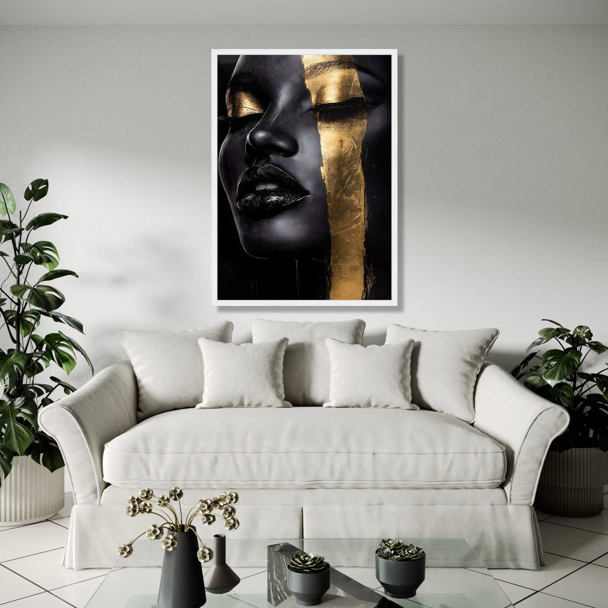 Elegant Black and Gold Face Canvas, Abstract Portrait Wall Art, Modern Glamour Decoration, Luxury Home Canvas Gift Art, Home Decor, Print