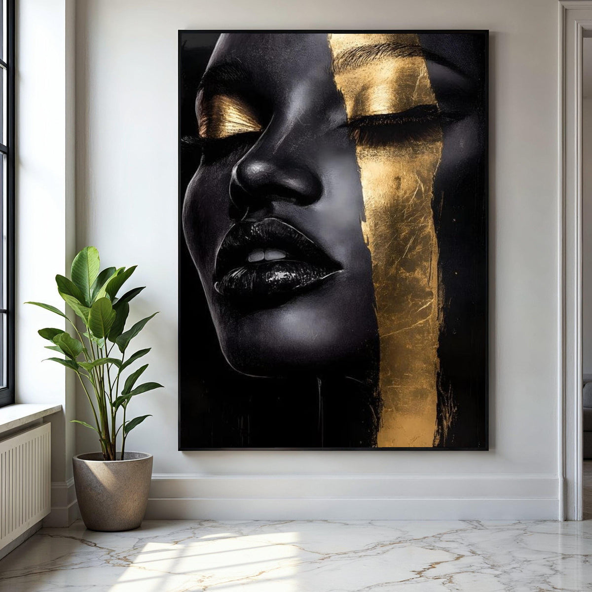 Elegant Black and Gold Face Canvas, Abstract Portrait Wall Art, Modern Glamour Decoration, Luxury Home Canvas Gift Art, Home Decor, Print