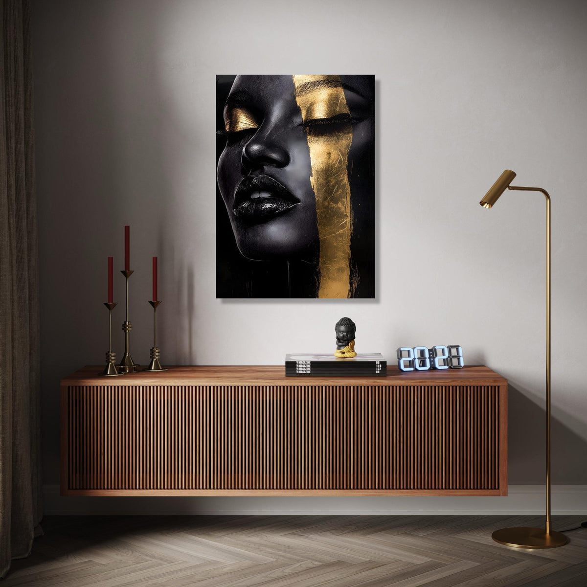 Elegant Black and Gold Face Canvas, Abstract Portrait Wall Art, Modern Glamour Decoration, Luxury Home Canvas Gift Art, Home Decor, Print