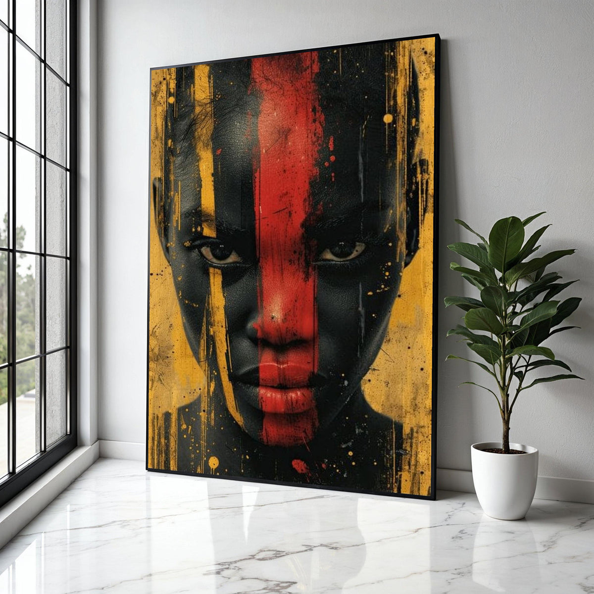 Bold African Face Art Canvas, Abstract Tribal Portrait Wall Art, Modern Ethnic Canvas Decoration, Vibrant Gift Art, Home Decor, Print