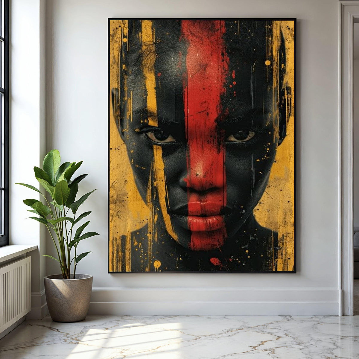 Bold African Face Art Canvas, Abstract Tribal Portrait Wall Art, Modern Ethnic Canvas Decoration, Vibrant Gift Art, Home Decor, Print