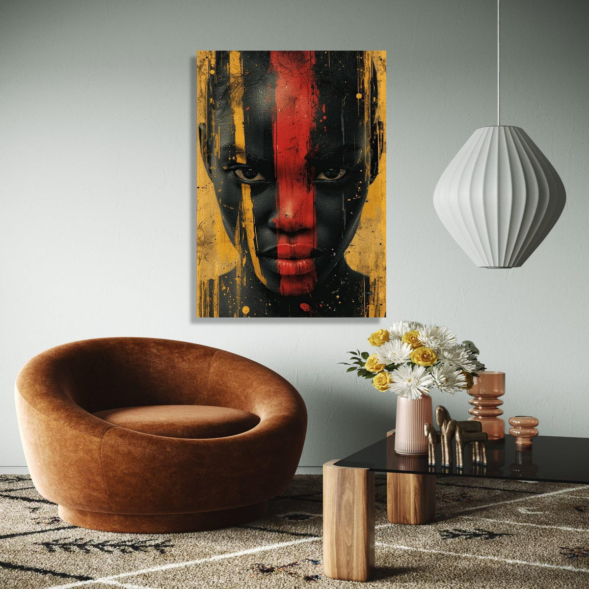 Bold African Face Art Canvas, Abstract Tribal Portrait Wall Art, Modern Ethnic Canvas Decoration, Vibrant Gift Art, Home Decor, Print