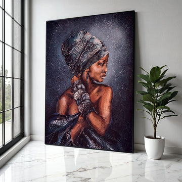 Elegant African Woman Canvas Art, Tribal Headwrap Portrait, Ethnic Wall Decor, Cultural Home Decoration, Modern Gift Art, Home Decor, Print
