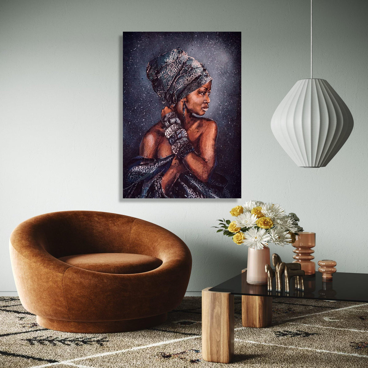 Elegant African Woman Canvas Art, Tribal Headwrap Portrait, Ethnic Wall Decor, Cultural Home Decoration, Modern Gift Art, Home Decor, Print