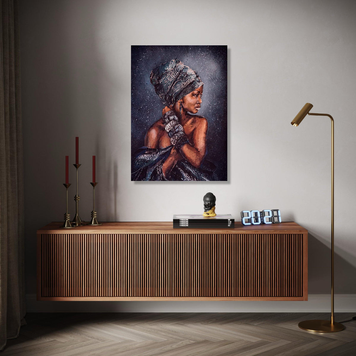 Elegant African Woman Canvas Art, Tribal Headwrap Portrait, Ethnic Wall Decor, Cultural Home Decoration, Modern Gift Art, Home Decor, Print