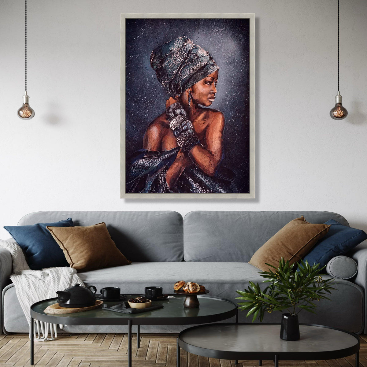 Elegant African Woman Canvas Art, Tribal Headwrap Portrait, Ethnic Wall Decor, Cultural Home Decoration, Modern Gift Art, Home Decor, Print