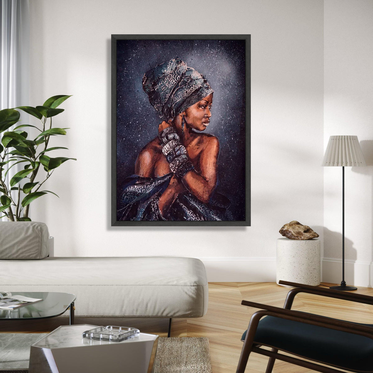 Elegant African Woman Canvas Art, Tribal Headwrap Portrait, Ethnic Wall Decor, Cultural Home Decoration, Modern Gift Art, Home Decor, Print