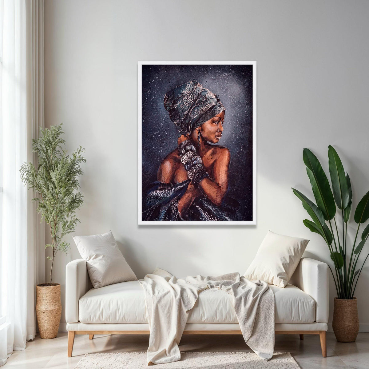 Elegant African Woman Canvas Art, Tribal Headwrap Portrait, Ethnic Wall Decor, Cultural Home Decoration, Modern Gift Art, Home Decor, Print