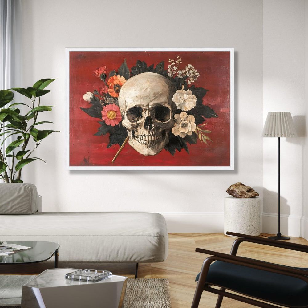 Floral Skull Canvas Wall Art, Gothic Home Decor, Dark Florals Canvas, Halloween Theme Wall Art, Moody Botanical Gift Art, Home Decor, Print