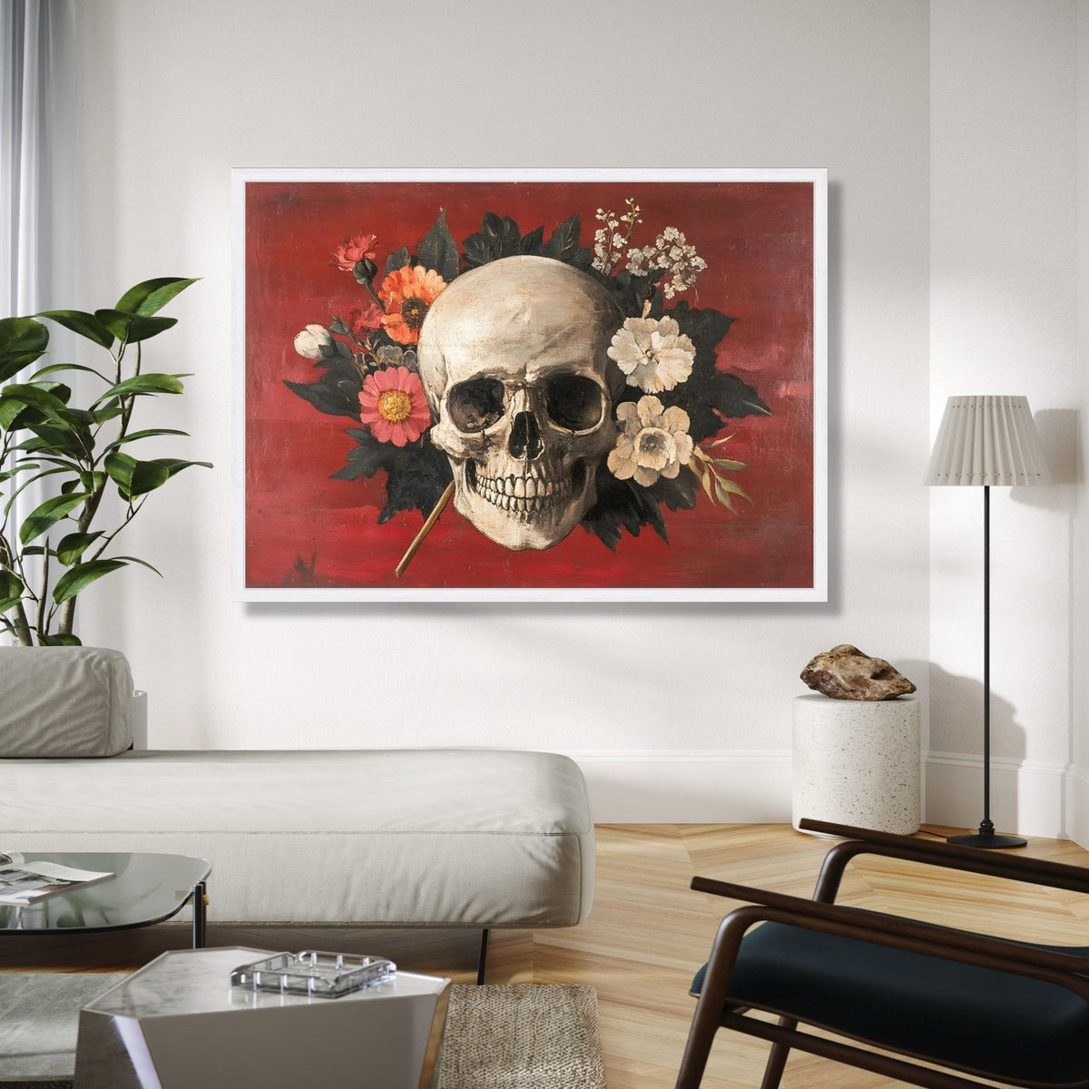 Floral Skull Canvas Wall Art, Gothic Home Decor, Dark Florals Canvas, Halloween Theme Wall Art, Moody Botanical Gift Art, Home Decor, Print