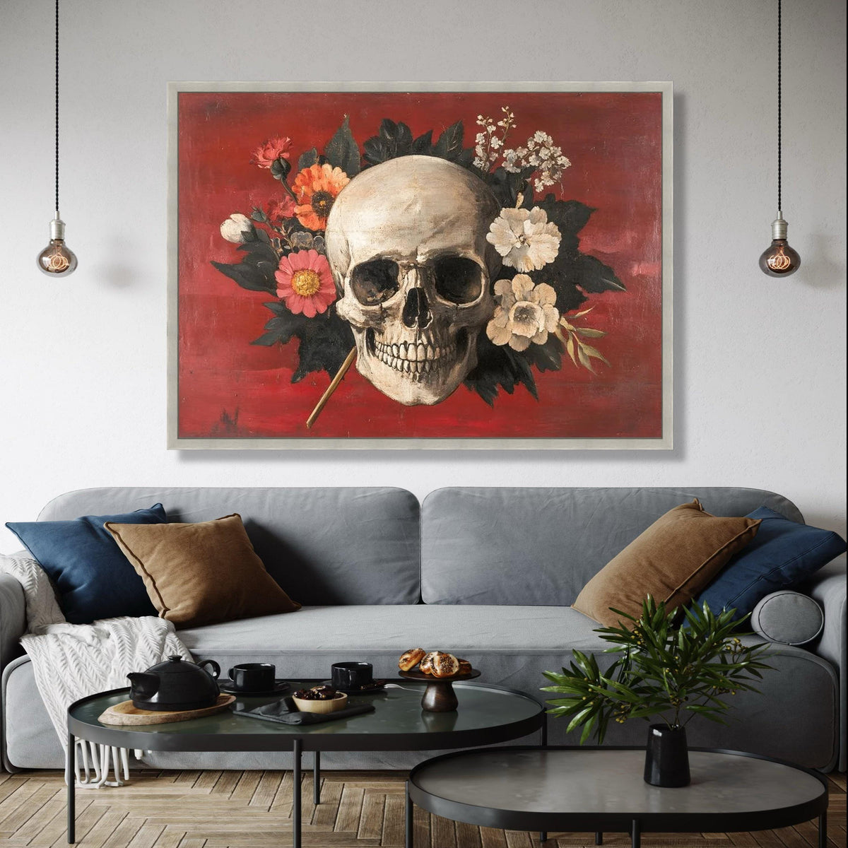Floral Skull Canvas Wall Art, Gothic Home Decor, Dark Florals Canvas, Halloween Theme Wall Art, Moody Botanical Gift Art, Home Decor, Print