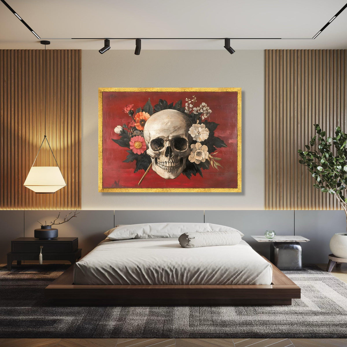 Floral Skull Canvas Wall Art, Gothic Home Decor, Dark Florals Canvas, Halloween Theme Wall Art, Moody Botanical Gift Art, Home Decor, Print