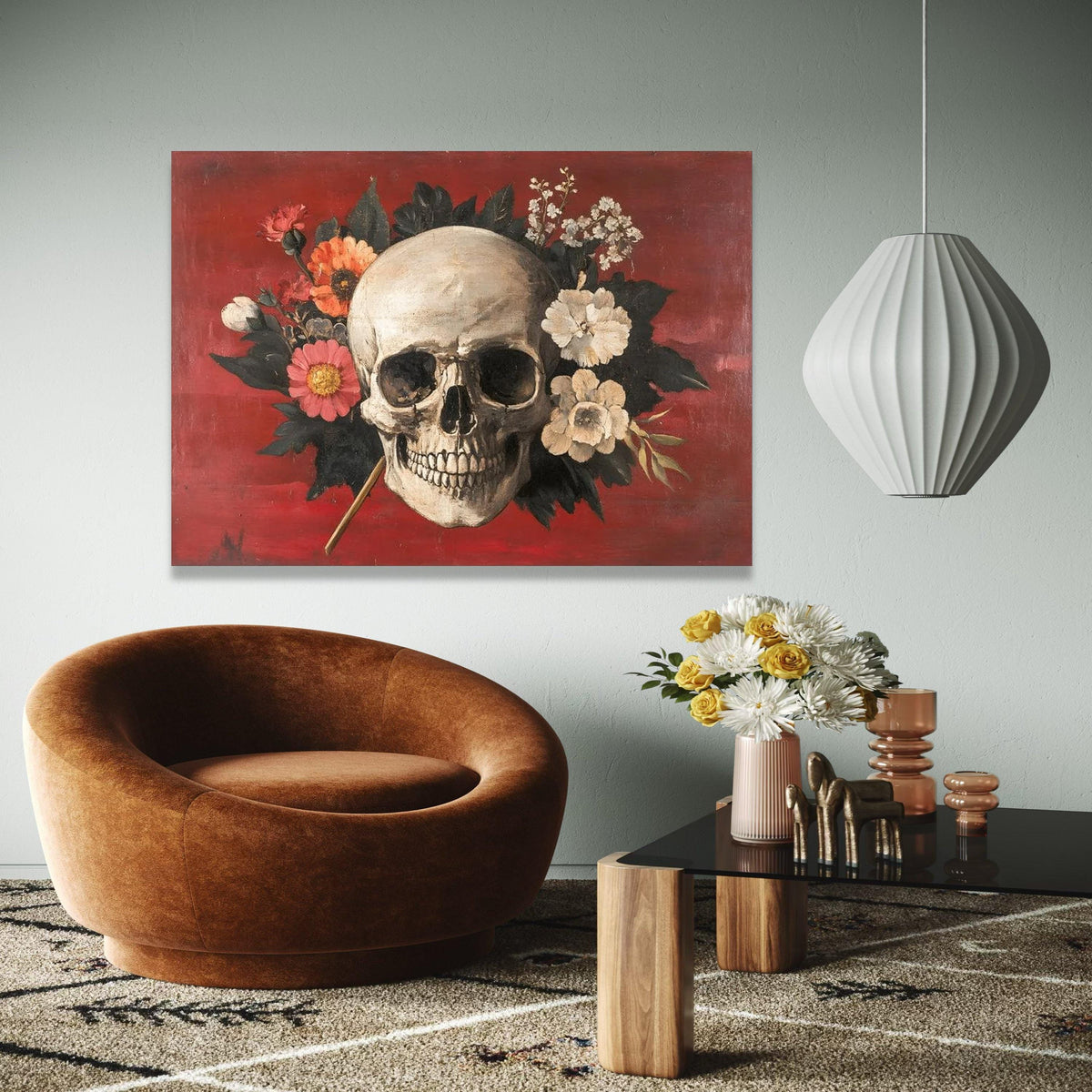 Floral Skull Canvas Wall Art, Gothic Home Decor, Dark Florals Canvas, Halloween Theme Wall Art, Moody Botanical Gift Art, Home Decor, Print