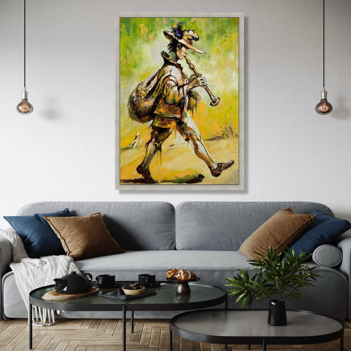 Vintage Pied Piper Canvas, Musical Instrument Wall Art, Abstract Musician Painting, Retro Folk Art Canvas, Gift Art, Home Decor, Print