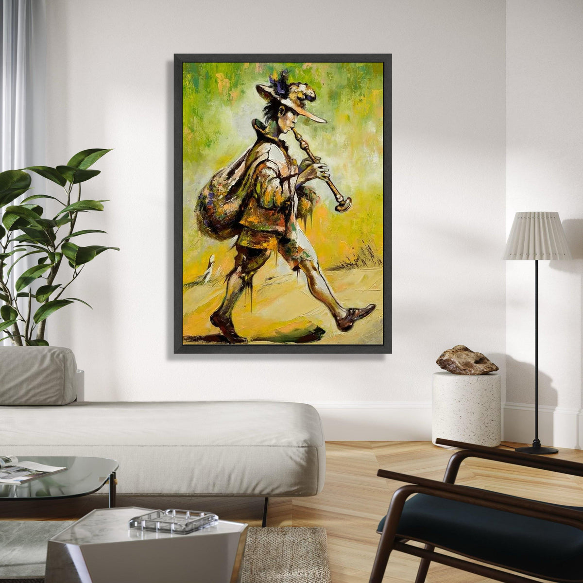 Vintage Pied Piper Canvas, Musical Instrument Wall Art, Abstract Musician Painting, Retro Folk Art Canvas, Gift Art, Home Decor, Print
