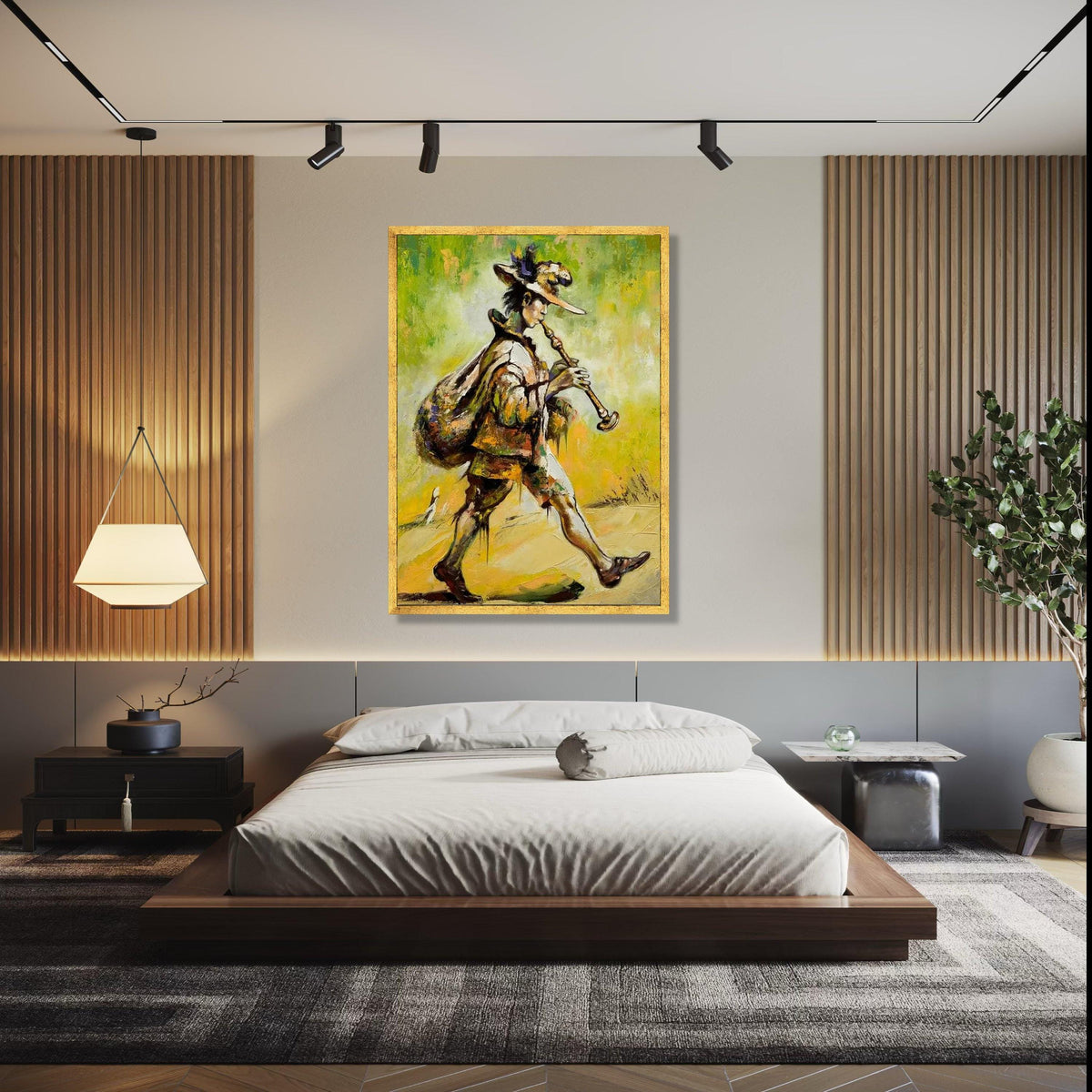 Vintage Pied Piper Canvas, Musical Instrument Wall Art, Abstract Musician Painting, Retro Folk Art Canvas, Gift Art, Home Decor, Print