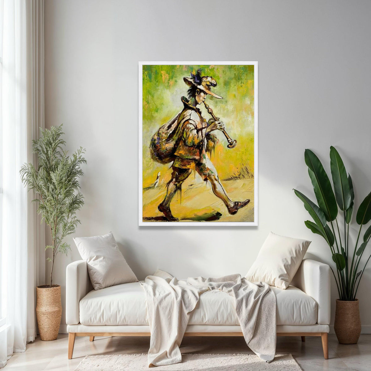 Vintage Pied Piper Canvas, Musical Instrument Wall Art, Abstract Musician Painting, Retro Folk Art Canvas, Gift Art, Home Decor, Print