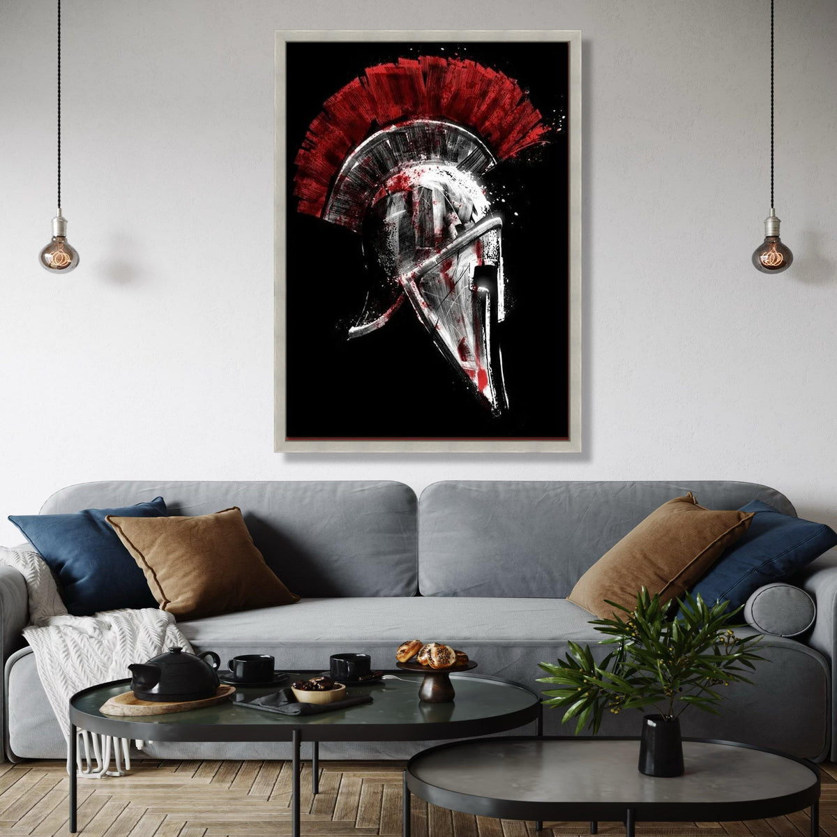 Spartan Helmet Canvas Wall Art, Red and Black Warrior Design, Ancient Greek Armor Artwork, Bold Historical Gift Art, Home Decor, Print