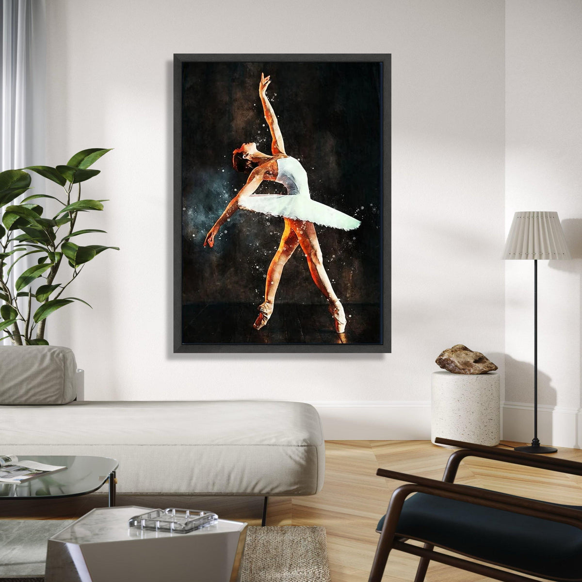 Elegant Ballerina Dance Pose Canvas, Ballet Art Print, White Tutu Wall Decor, Graceful Ballet Dancer Painting, Gift Art, Home Decor, Print