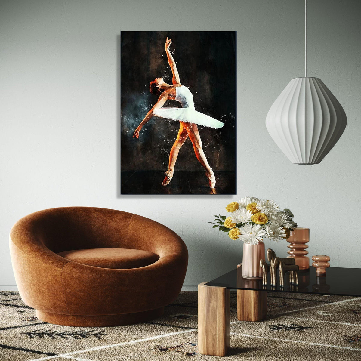 Elegant Ballerina Dance Pose Canvas, Ballet Art Print, White Tutu Wall Decor, Graceful Ballet Dancer Painting, Gift Art, Home Decor, Print