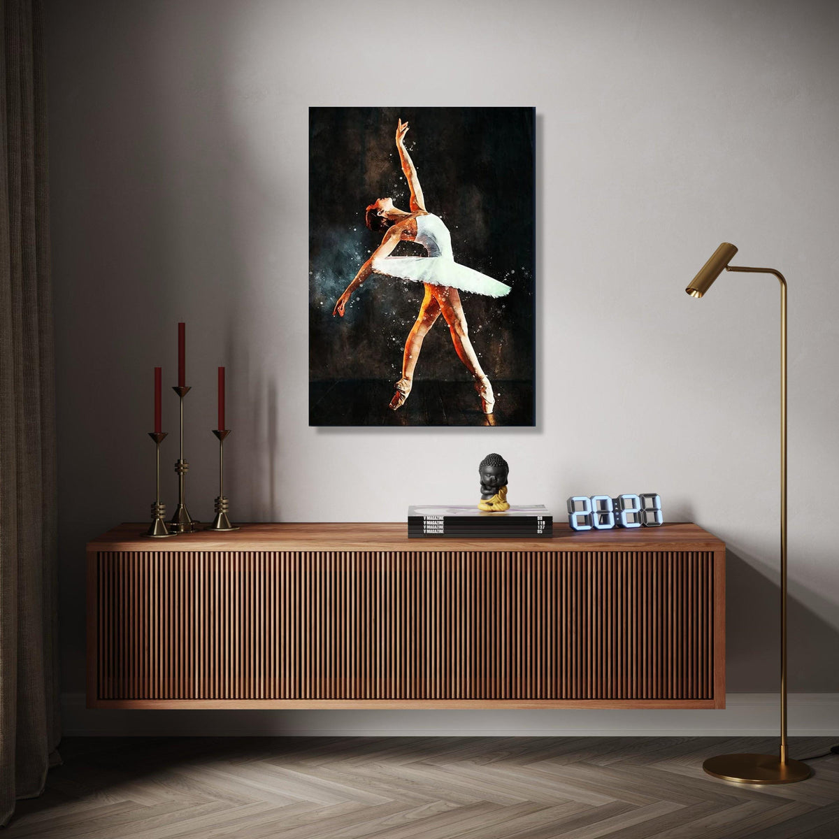 Elegant Ballerina Dance Pose Canvas, Ballet Art Print, White Tutu Wall Decor, Graceful Ballet Dancer Painting, Gift Art, Home Decor, Print
