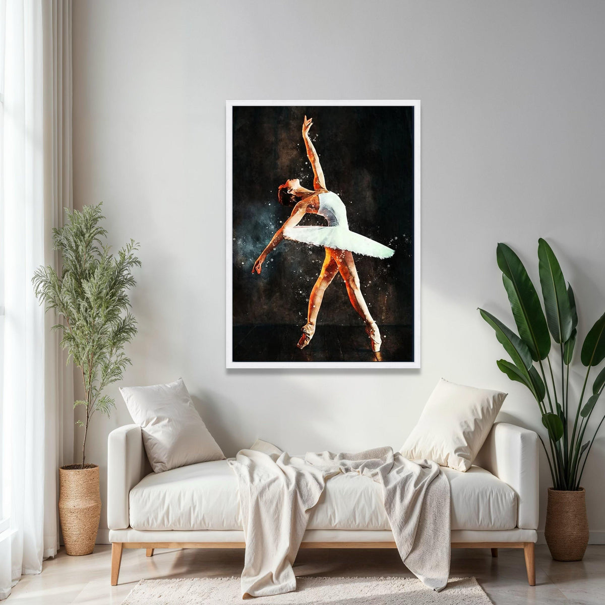 Elegant Ballerina Dance Pose Canvas, Ballet Art Print, White Tutu Wall Decor, Graceful Ballet Dancer Painting, Gift Art, Home Decor, Print