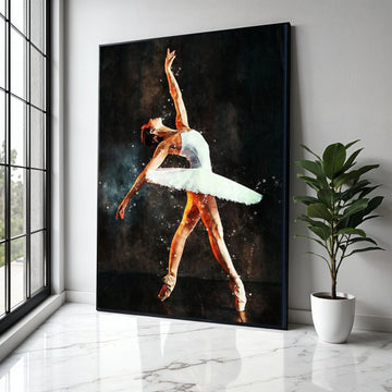 Elegant Ballerina Dance Pose Canvas, Ballet Art Print, White Tutu Wall Decor, Graceful Ballet Dancer Painting, Gift Art, Home Decor, Print