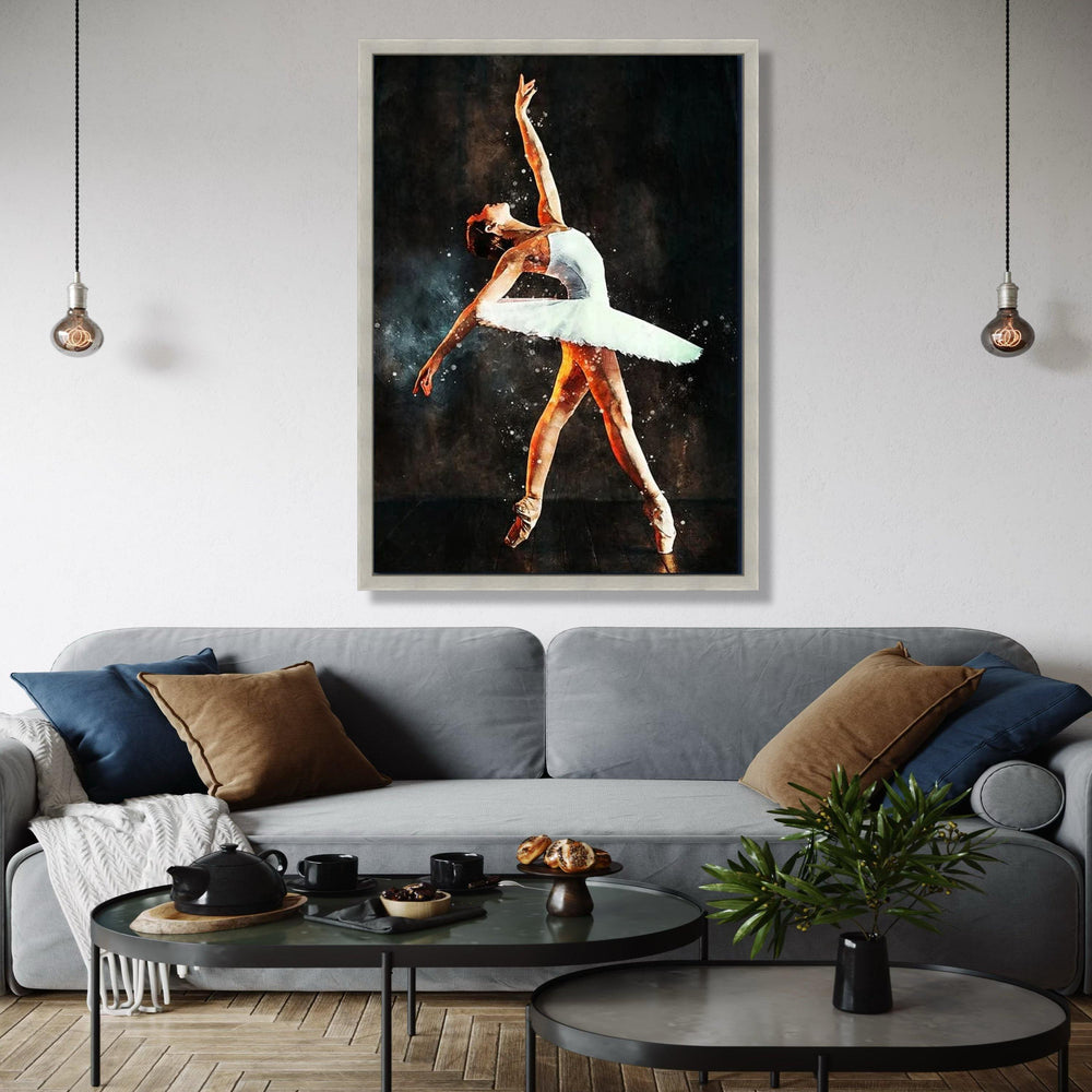 Elegant Ballerina Dance Pose Canvas, Ballet Art Print, White Tutu Wall Decor, Graceful Ballet Dancer Painting, Gift Art, Home Decor, Print