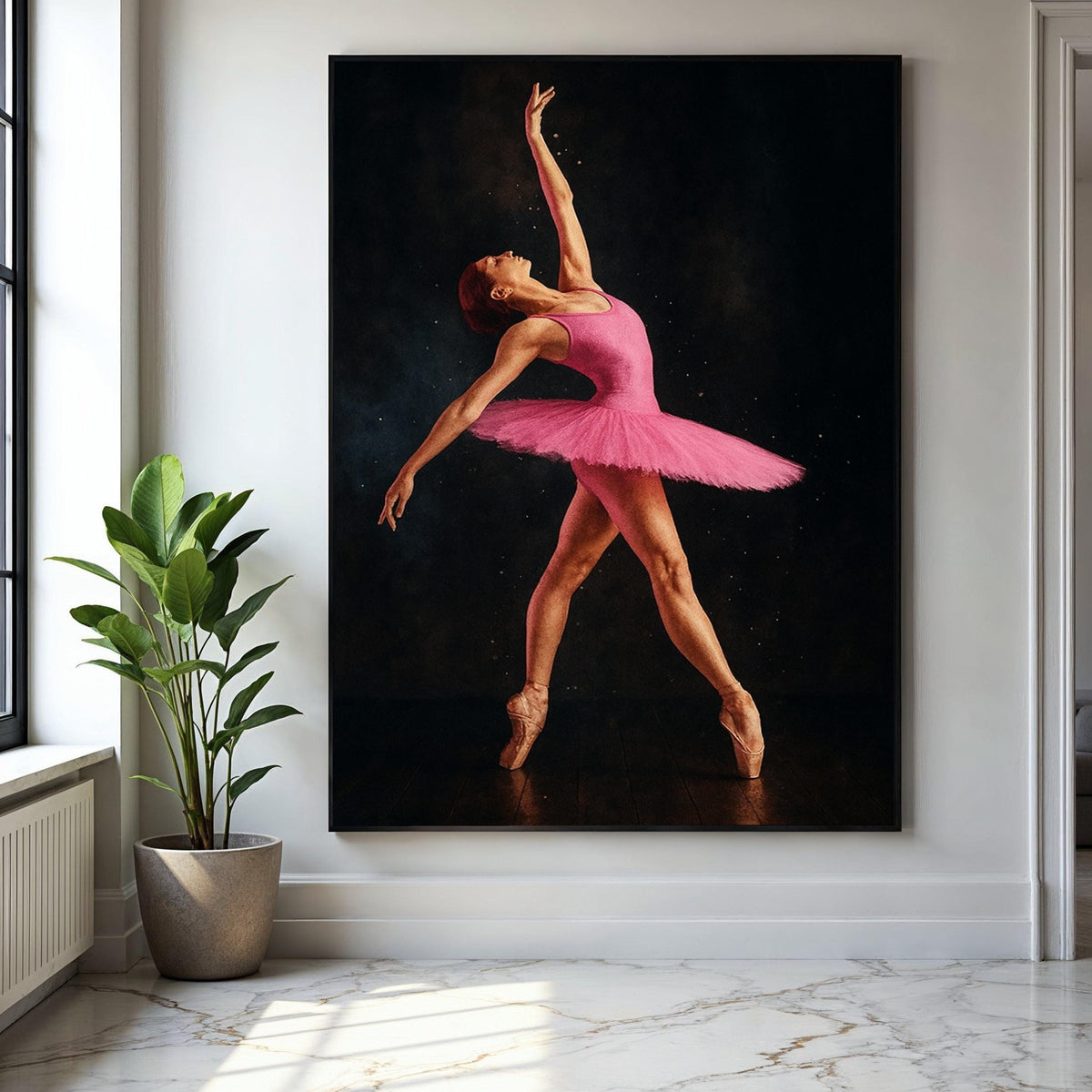 Elegant Ballet Dancer in Pink Tutu, Graceful Pose Canvas Wall Art, Dance Performance Decor, Artistic Ballet Gift Art, Home Decor, Print