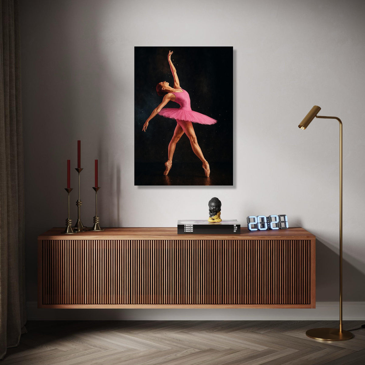 Elegant Ballet Dancer in Pink Tutu, Graceful Pose Canvas Wall Art, Dance Performance Decor, Artistic Ballet Gift Art, Home Decor, Print